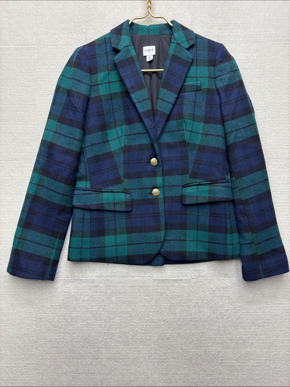 J. Crew | Green and Navy Plaid Wool blend Blazer with Gold Buttons 0